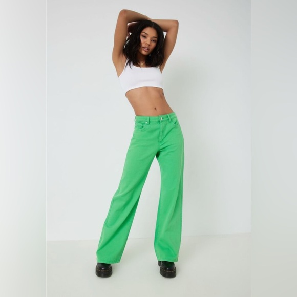 Garage Womens Wide Leg Jeans in Vibrant Green - Picture 1 of 6